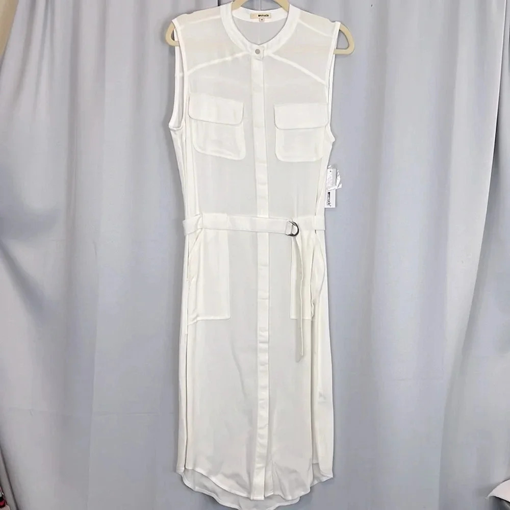 NEW LaMade Women’s M‎ Pockets Belt Rayon Blend Sleeveless Midi Dress